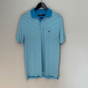 NAUTICA Men's‎ Polo Golf Shirt Striped Short Sleeve Logo Stretch Size Small Aqua